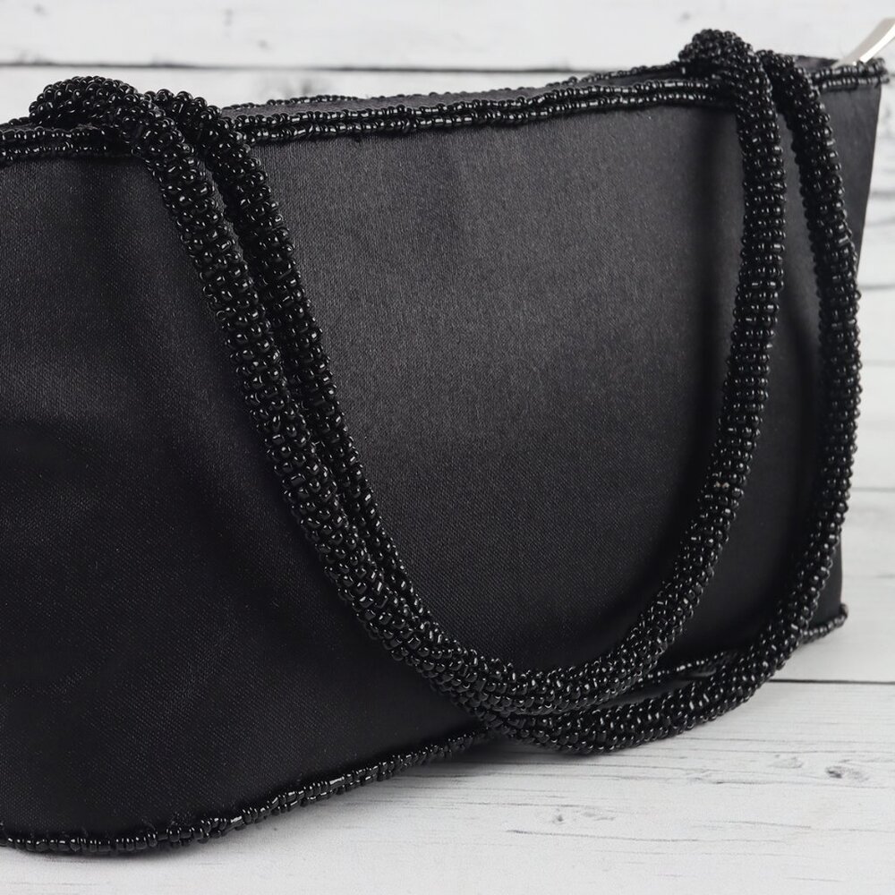 Vintage 90s Bijoux Terner Black Satin Beaded Mini Bag - Picture 8 of 10